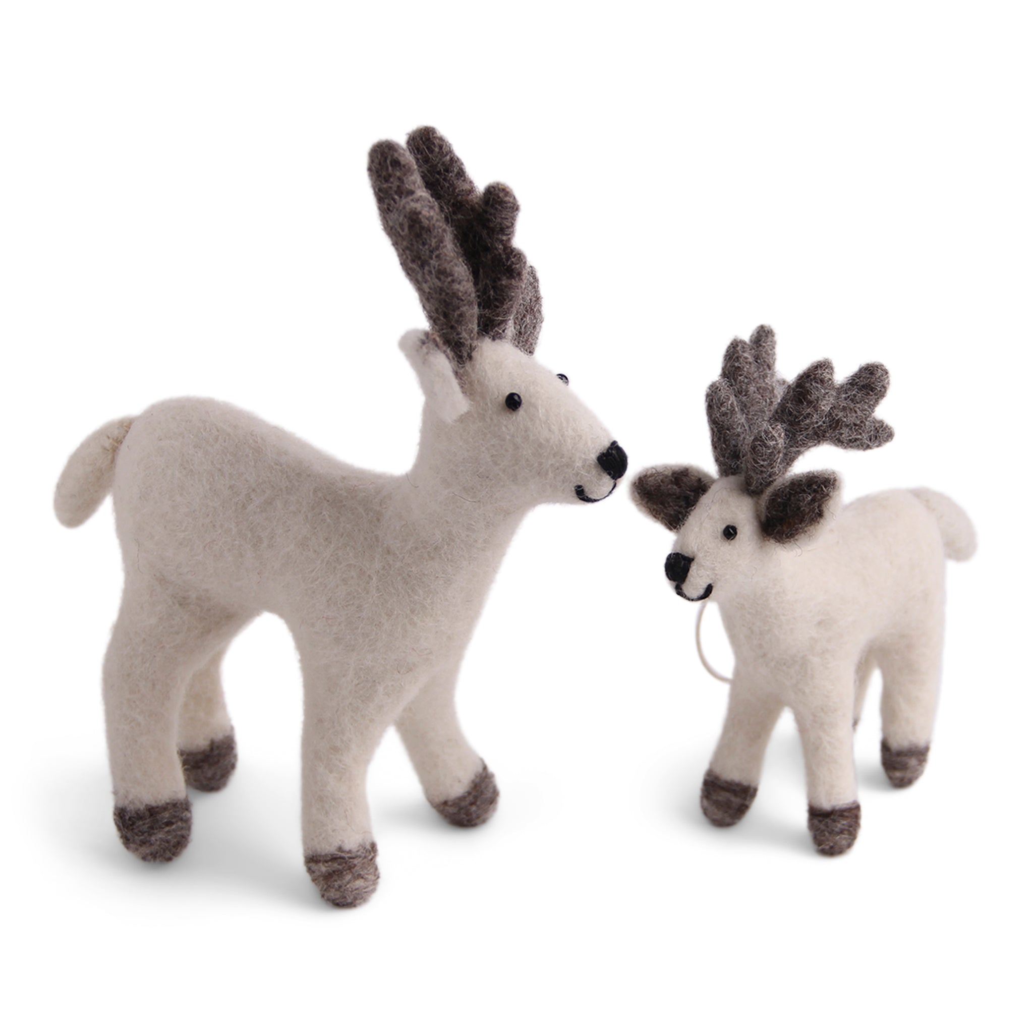 Felt Christmas Figurines - Reindeer Pair (Mum and Child) - White