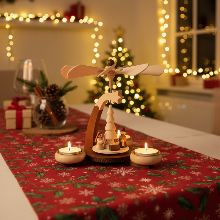 Christmas Pyramid + Free Pack of Candles - Nativity (Natural)