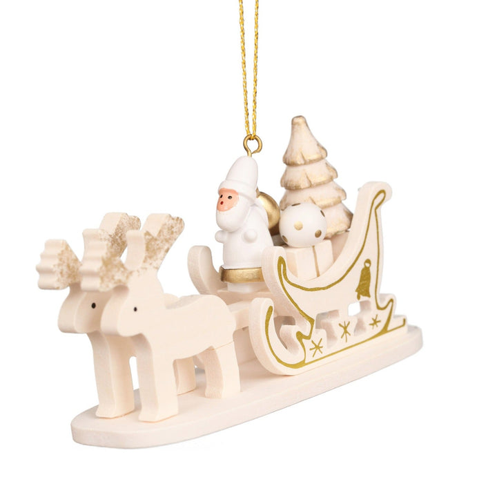 Reindeer Sleigh with Santa (White and Gold) - Christmas Tree Decoration