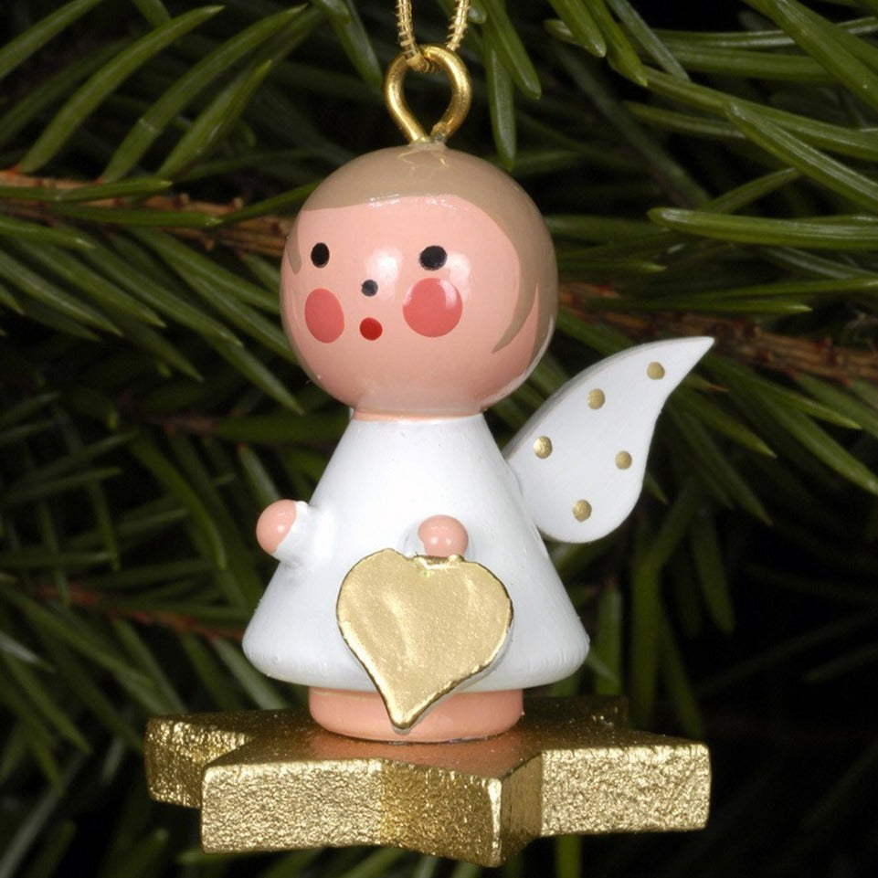 Mini angel - Floating on a Golden star - Christmas tree decoration
