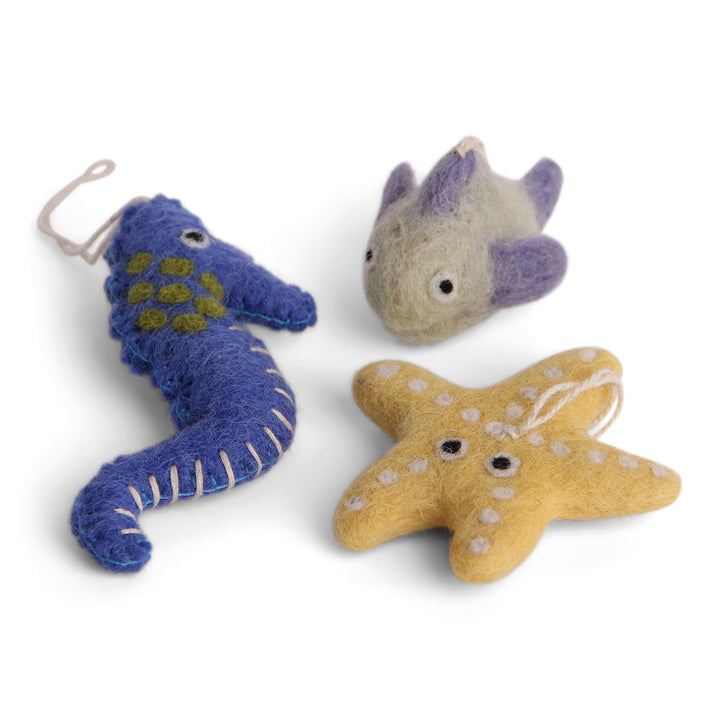 Children's Hanging Decoration Set - Sea Creatures (Set of 3) - Blue and Gold