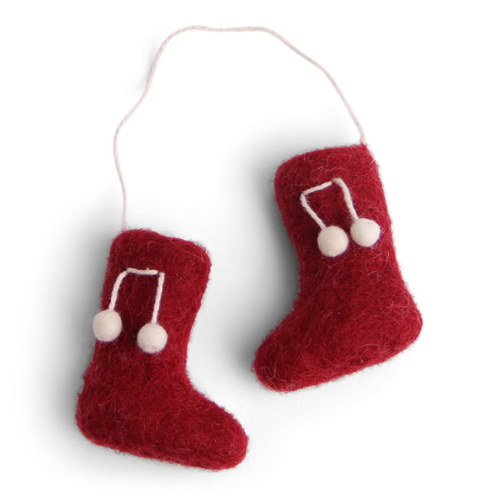 Felt Christmas Tree Decoration - Booties in Festive Red