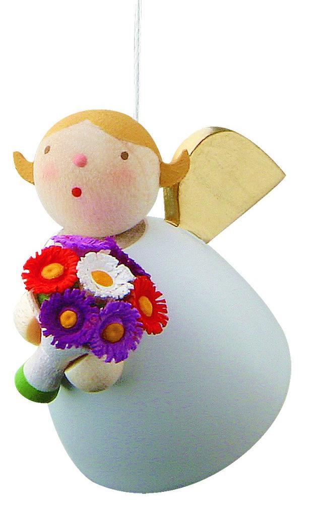 Little Angel Figurine - Guardian Angel with Bunch of Flowers (Hanging Ornament)