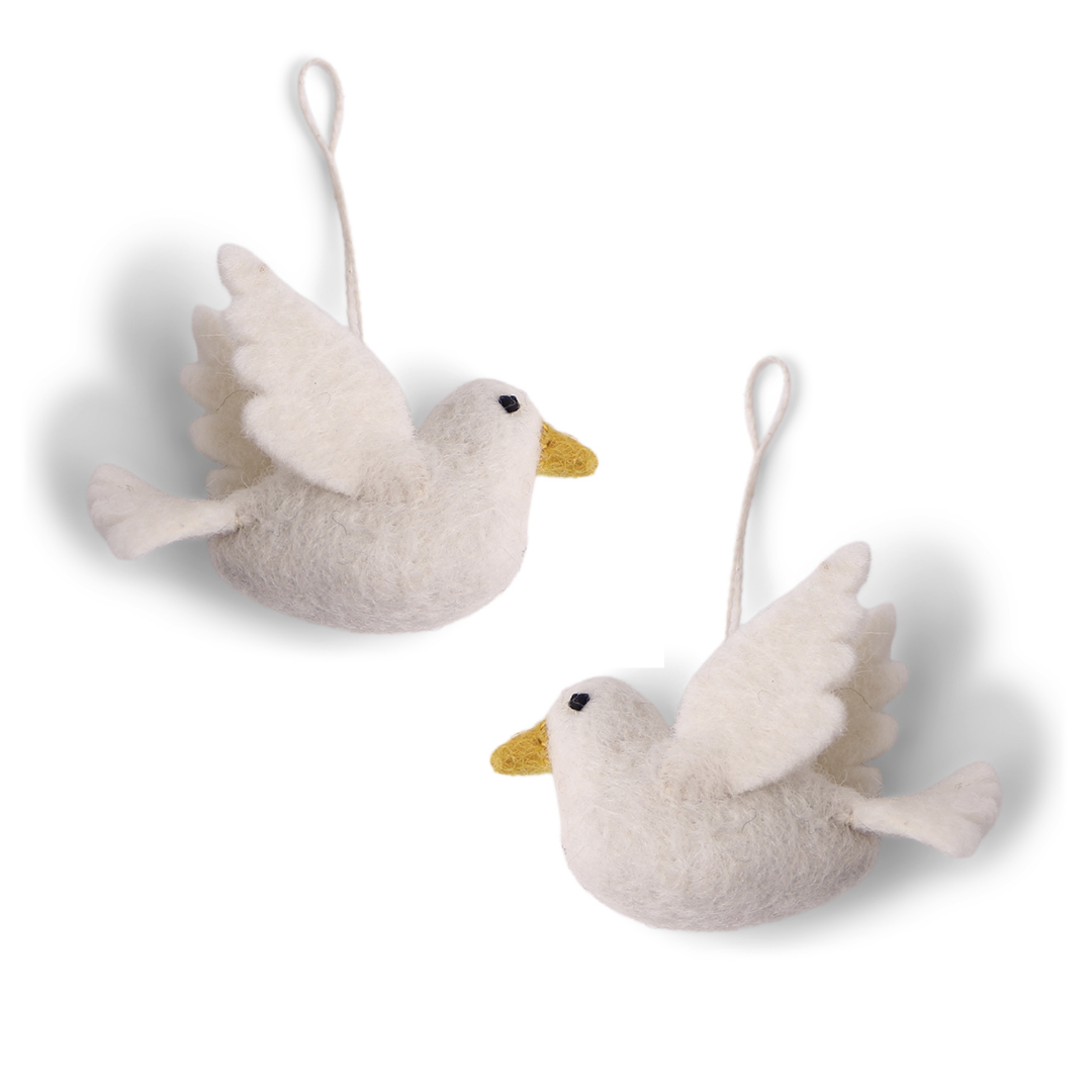Felt Christmas Decorations - Two Turtle Doves (Pair)